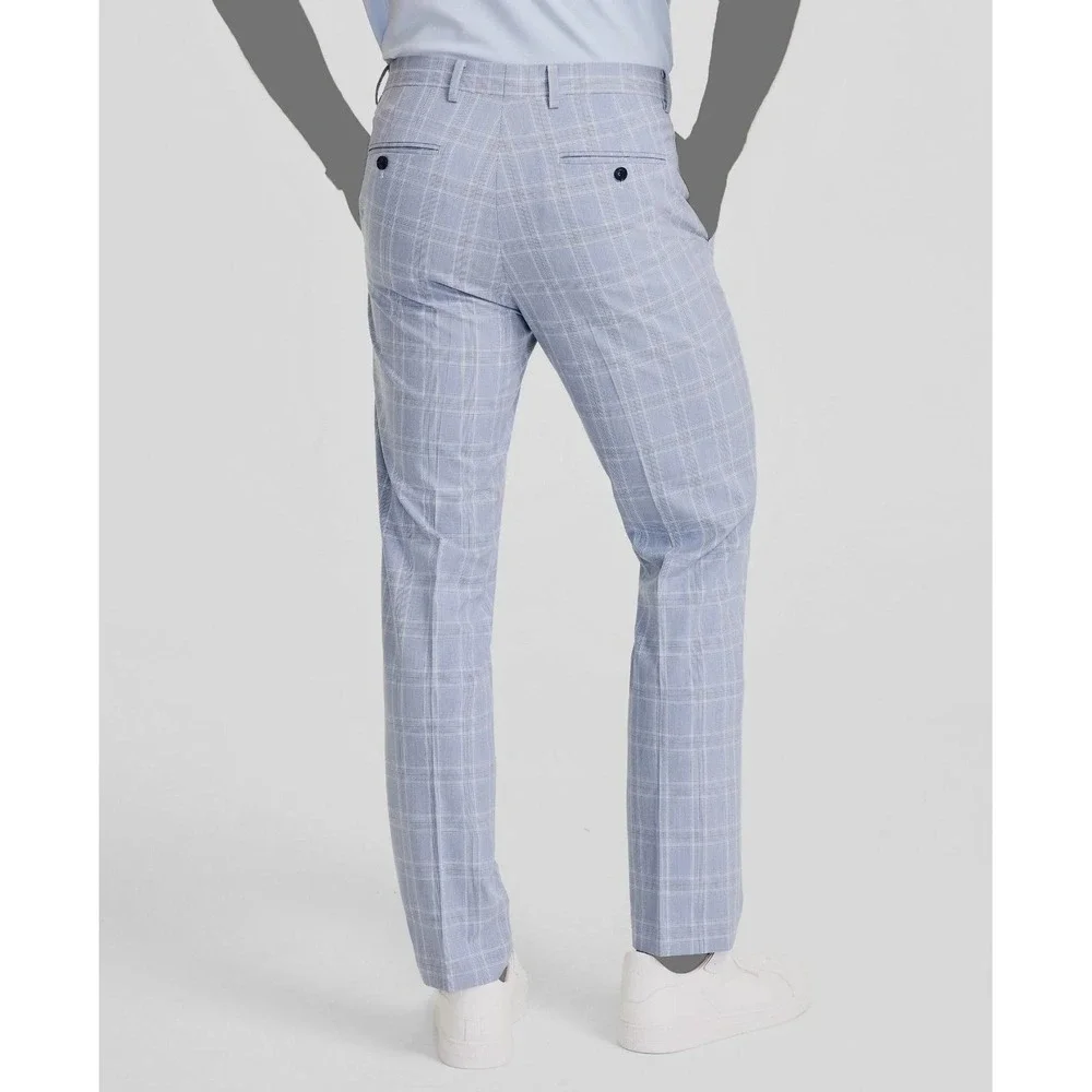 Alfani Men's Slim-Fit 2-pc Suit Jacket Stretch Plaid Size 38L Pants 30Wx30L Blue